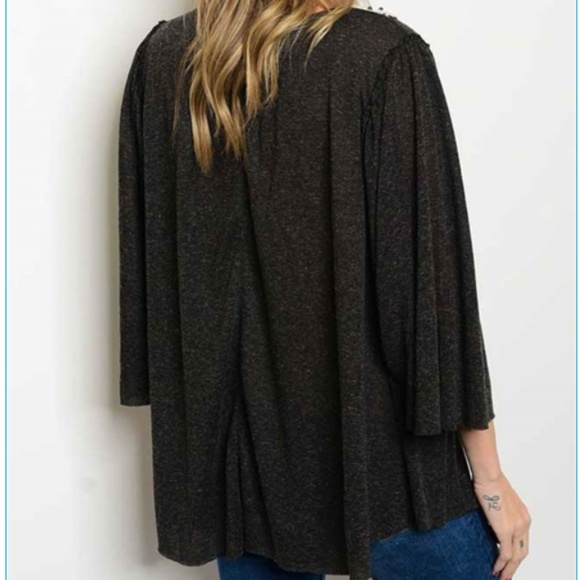 NWT Charcoal Grey Crochet Bust Peasant Top - Picture 4 of 4